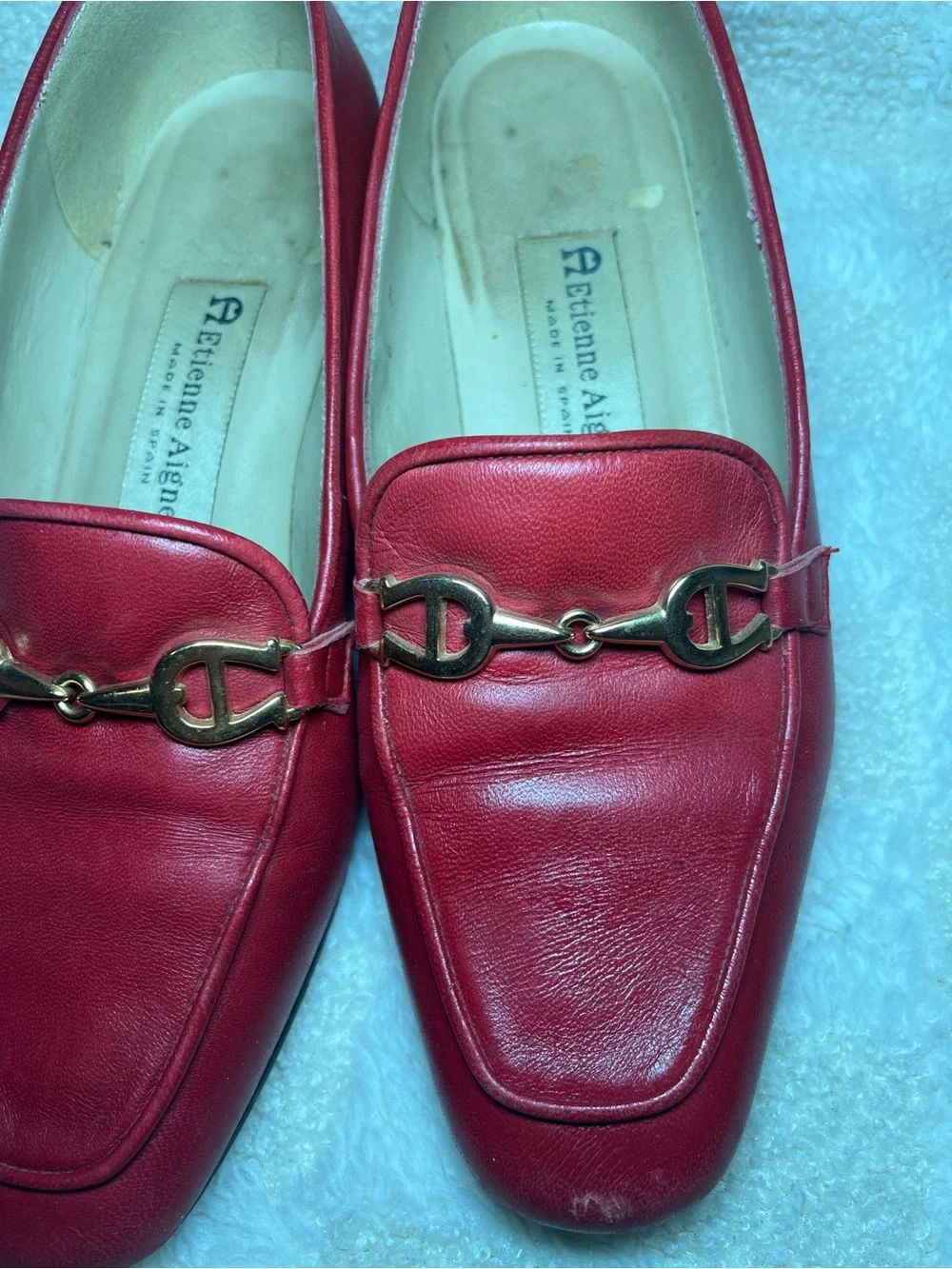 Etienne Aigner Red Leather Horsebit Loafers